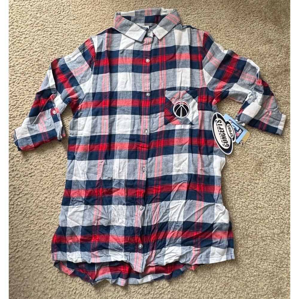 Concepts Sport Washington Wizards Plaid Tunic Womens Medium Navy/Red New